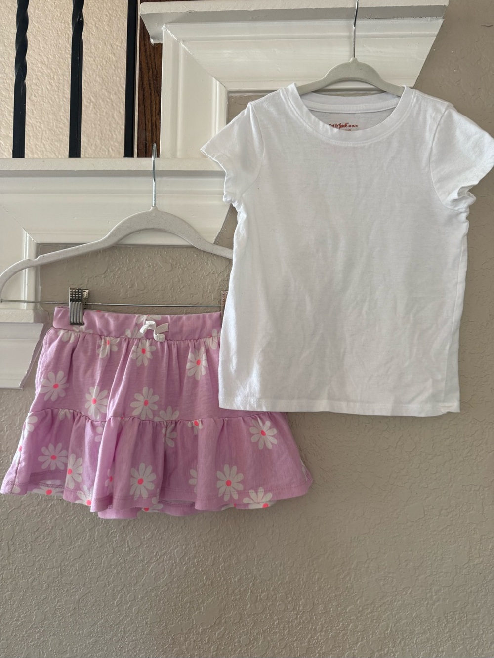 Cat & Jack White Tee with Pink Floral Ruffle Skirt